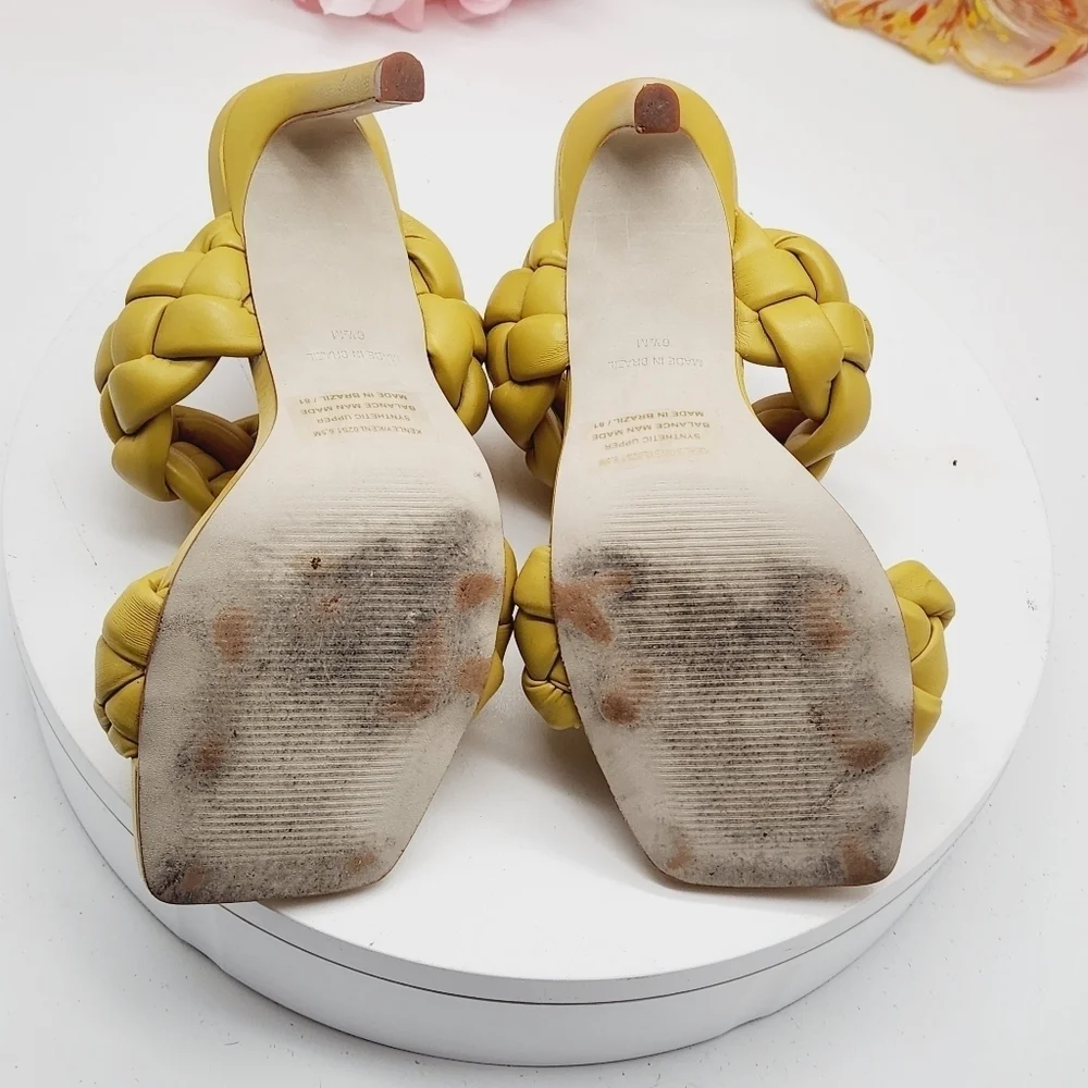 Steve Madden Kenley Citron Braided High Heel Sandals Slide-on Yellow Size 6.5 - Picture 15 of 16